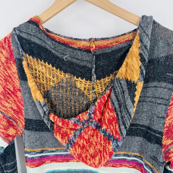 Mudd Womens M Southwest Boho Striped Open Front Hooded Cardigan Sweater Knit - Picture 5 of 9